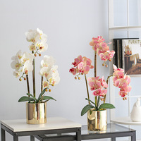 Grosir Bunga Buatan Sutra Kuning Kupu-kupu Anggrek Bunga Ngengat Anggrek Batang Phalaenopsis Sentuhan Nyata untuk Dekorasi Rumah