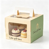 Boîte à gâteau personnalisée avec logo, 6 et 8 pouces de hauteur, avec poignée et fenêtre, emballage de boulangerie, boîte de transport en papier ivoire pour gâteau floral, crème, dessert