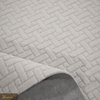 Tapis mural sur mesure en mélange de laine de qualité supérieure LandScopeTech, motif géométrique jacquard faux-tissé, gris clair, hauteur de poils de 8 mm