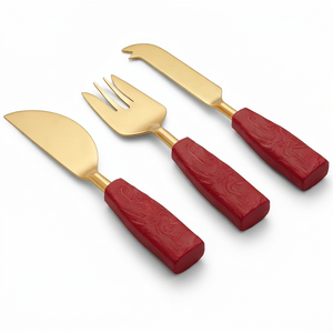 Red <b>Cheese</b> <b>Knife</b> <b>Set</b> Stainless Steel Handle Durable Sharp Perfect For <b>Cheese</b> Pizza Flatware And Kitchen Use Hotel And Restaurant - Product Image 1