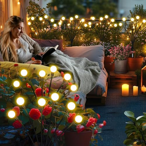 Solar Garden <b>Lights</b> 1-Pack 8 LEDs IP65 Waterproof <b>Firefly</b> Design Small Bulb 360 Beam Angle Warm White RoHS Certified Battery - Product Image 2