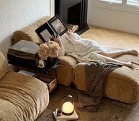 Canapé modulaire rétro en tissu NoNo couleur crème, une place, en bois, pour petits espaces, minimaliste, en chenille, pour salon