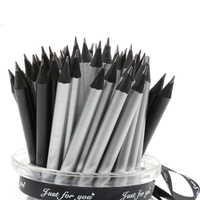 Crayons ronds HB avec corps en bois noir peint argenté, gomme écologique, option logo personnalisé - Indispensable pour les enseignants et les étudiants