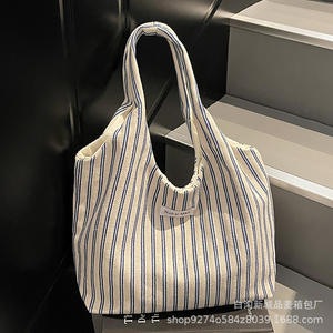 Bolso artístico para niña para mujer, novedad de verano 2025, bolso de lona informal de gran capacidad con hombro a rayas - Product Image 2