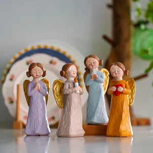 Resina Oração Anjo Escultura Janela Tabletop Ornamentos Religiosos Presente Casa Decoração Anjo Estátua Moderna Casa Pintura Mão FUJ