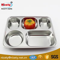 Assiette à dîner divisée en acier inoxydable de qualité alimentaire, écologique, moderne, 5 compartiments, pour la cantine scolaire