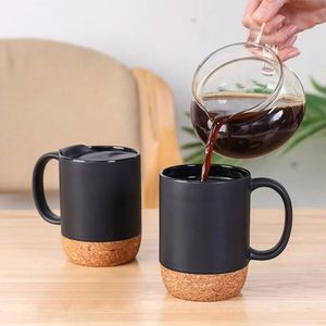 Yy657 Vente en gros usine – Tasses à café personnalisées 11 oz en émail et base en liège, mugs en céramique colorés avec fond en bois - Product Image 2