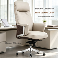 Fauteuil de Direction Ergonomique Moderne et Confortable en Cuir Véritable Marron, Pivotant, avec Accoudoirs, Chaise de Bureau pour PDG et Dirigeants, Structure en Aluminium, Style Aile