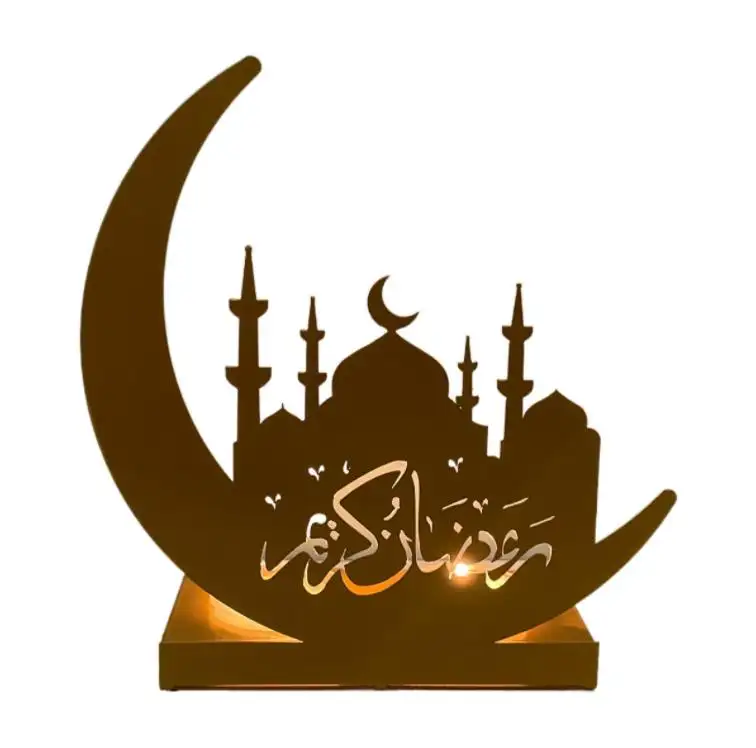 EID Mubarak Metal Candle Holder Ramadan Decoration Light Gold Table Candlestick Home Islamic Muslim Party Decoration