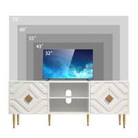 Meuble TV blanc de style Mid-Century Modern avec portes à motifs géométriques et finitions dorées, console multimédia de 60 pouces, logo personnalisé en marque blanche