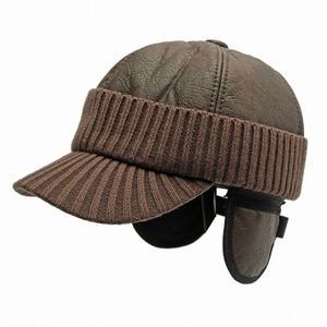 Casquette de baseball pour hommes d'âge moyen et âgés, protection des oreilles, polaire chaude, casquettes de sport épaisses en cuir PU pour l'automne et l'hiver - Product Image 3
