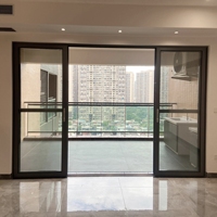 Porte coulissante extérieure en verre étanche à grand encadrement en aluminium noir minimaliste pour entrée de villa moderne