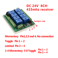 Interrupteur sans fil RF à 8 canaux 433 MHz DC 24 V, système de télécommande, récepteur émetteur, relais 8 canaux
