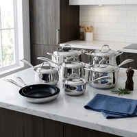 Ensemble de casseroles et poêles modernes en acier inoxydable 18/8 de haute qualité, compatibles gaz, pour la cuisine domestique