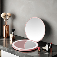 Petit Mini Miroir de Maquillage Compact Portable 2X avec Lumière LED, Miroir de Poche à Rabat pour la Main, Logo Personnalisé