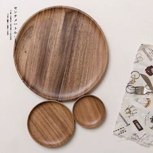 Wooden Round <b>Tray</b> Acacia Wood 10 Cm Dessert Fruit Plate Simple Style Serving Dish For Hotel Coffee <b>Tea</b> - Product Image 1