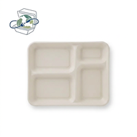 Plateau repas à 4 compartiments en bagasse de canne à sucre, biodégradable et jetable, pour cantine scolaire, hôpital, cafétéria