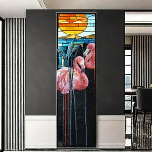 Solução de design gráfico para vilas interiores, mural de parede quadrado moderno em mosaico com corte de vidro flamingo personalizado 100x300cm disponível