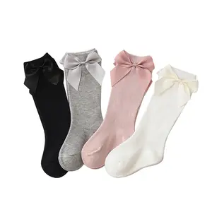 Cmax Baby Children Spanish Style Bowknot Combed Cotton Long Socks 0-5years Girls Big Bow Knee High Kids Socks