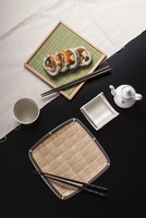 Plato Cuadrado de Melamina Resistente, Estilo Mimbre Verde, para Servir Sushi y Rollitos Vietnamitas, para Restaurantes y Uso Doméstico