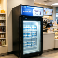 Congélateur vertical pour crème glacée avec porte vitrée simple, congélateur commercial vertical avec boîte lumineuse publicitaire LED supérieure