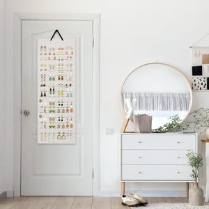 Hanging Earring Organizer 24x15.75 Inches Beige Felt Wall Mount Jewelry Storage for Women Girls - Product Image 5