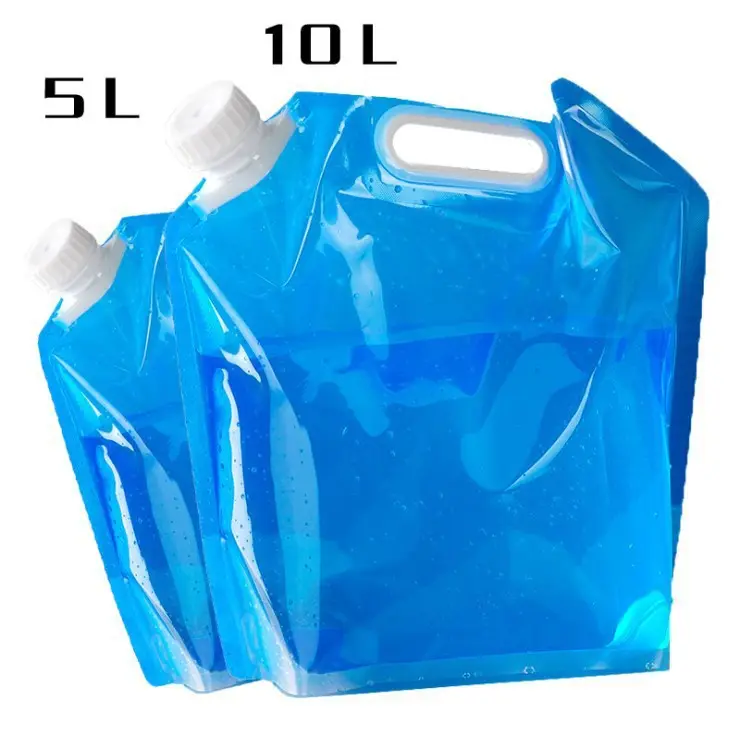 Bolsa de botella de agua portátil personalizada reutilizable plegable transparente azul 5L, 10L para deportes al aire libre