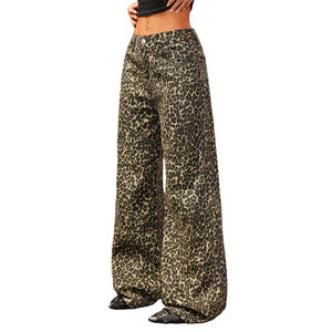 Pantalones Vaqueros Anchos de Mezclilla con Estampado de Leopardo, Cintura Media, Estilo Y2K, con Bolsillos, para Mujer, 100% Algodón - Product Image 5