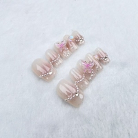 Uñas artificiales puramente hechas a mano Diseño corto de mariposa 3D ombre Alta calidad y reutilizable