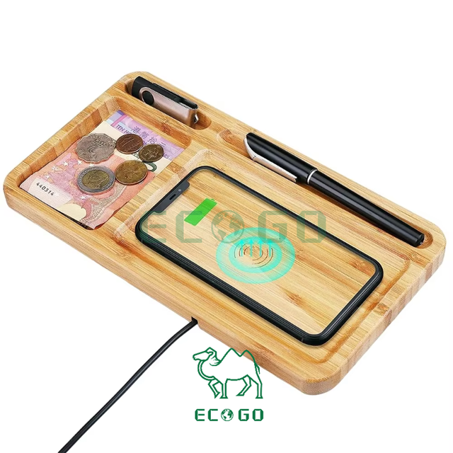 Hot Selling Wireless Charger With Organizer Wood Wireless Charging Station for Desktop
