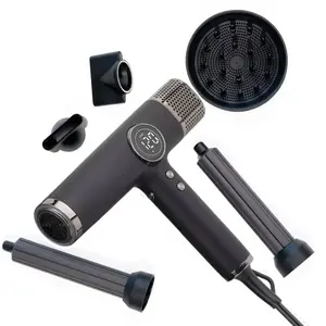 BLDC Motor Hair Dryer Auto Hair Curler Magnetic Nozzles And Diffuser Million Negative Ionic Hair Dryer LCD Digital 110000epm