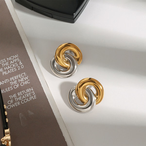 Geometric <b>Cuff</b> <b>Earrings</b> Stainless Steel Gold <b>Silver</b> Twisted Oval Design Fashion Jewelry - Product Image 3