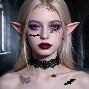 30 feuilles de tatouages temporaires toile d'araignée pour Halloween, kit de maquillage d'Halloween, tatouages pour le visage, faux tatouages réalistes 3D en forme de toile d'araignée - Product Image 1
