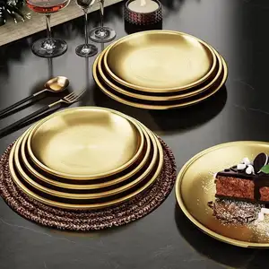 Корейская 304 из нержавеющей стали, двойная тарелка для жарки, Золотая Изолированная тарелка для стейка, ресторанное блюдо, коммерческая тарелка для фруктов
