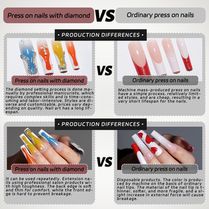 Marque privée vente en gros personnalisé 24 pièces style français presse sur les ongles long carré strass luxe presse sur les ongles avec diamant - Product Image 3