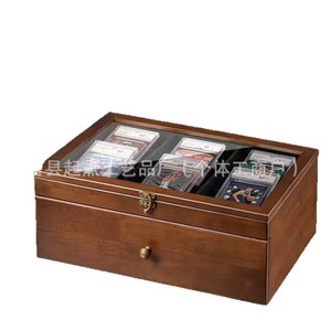 Boîte de rangement sur mesure pour cartes de joueurs, boîte de collection de cartes de jeu à double couche avec couvercle rabattable en bois massif - Product Image 5