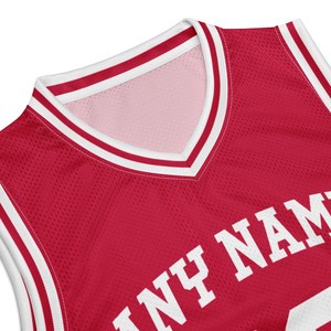Jersey Basket Tanpa Lengan OEM dengan Cetak Transfer Panas, Bernapas, Warna Merah dan Putih, Huruf dan Nomor Nama yang Dapat Dipersonalisasi untuk Musim Panas - Product Image 4