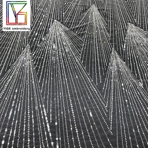 Sang Trọng Cô Dâu Ren Vải Đính Cườm Thêu Vải Tuyn <span class=keywords><strong>Net</strong></span> Pháp Ren Vải Cho Phụ Nữ Ăn Mặc Với Sequins Và Hạt Ren Vải - Product Image 4