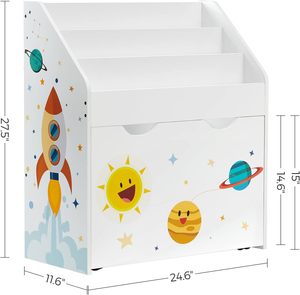 <span class=keywords><strong>Bibliothèque</strong></span> pour enfants Organisateur de jouets <span class=keywords><strong>Coffre</strong></span> et <span class=keywords><strong>bibliothèque</strong></span> avec 3 étagères Boîte de rangement avec roues Thème d'espace polyvalent - Product Image 3