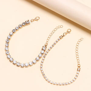 Gold Two Piece Diamond Encrusted <b>Bracelet</b> <b>Adjustable</b> Square Zircon Rhinestone Women's Everyday Wear Jewelry - Product Image 3