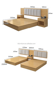 Economical Hotel <b>Bed</b> Twin Size Set Modern Light Wood <b>Platform</b> <b>Bed</b> <b>Frame</b> with Upholstered Headboard Panels & Nighstand - Product Image 6