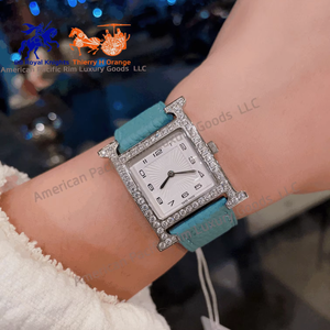 Montre analogique de luxe pour femme H Brand 2025, cadran carré en cristal, bracelet en cuir, mouvement chronographe, offre ODM - Product Image 6