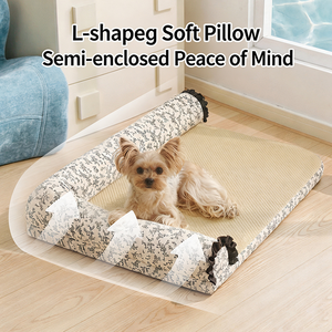 Cuscino Rinfrescante a L per Cani e Gatti, Personalizzabile OEM, Lavabile, Floreale <span class=keywords><strong>Francese</strong></span>, con Cuscino Rimovibile, Antiscivolo, in Rattan, per l'Estate - Product Image 2