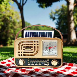 Retro clock portable multi-functional full-band emergency solar radio <b>player</b> - Product Image 6
