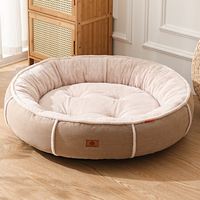 Canapé-lit douillet en denim pour petits chiens et chats, coussin amovible et lavable, base imperméable, nid d'hibou toutes saisons avec imprimé Sweet Dream