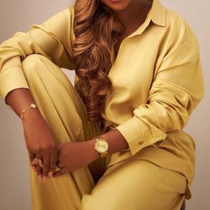 African Women's New Lapel Cardigan Row of Buttons Solid Color Shirt High-waisted Wide-leg <b>Pants</b> Casual 2-piece Set Fashion - Product Image 2