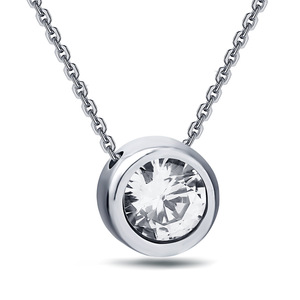 Stainless Steel Round Diamond Pendant <b>Necklace</b> Bezel Setting Everyday Wear 11MM Ball Shape Geometric Design White And <b>Pink</b> - Product Image 1