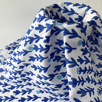 Tissu en voile 100 % coton imprimé numérique direct, motif floral bleu, personnalisable, pour robe d'été