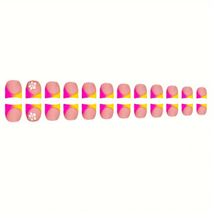 Faux ongles à presser assortis pour les mains et les orteils, forme cercueil, motifs flamme orange néon et <span class=keywords><strong>rose</strong></span>, fleur blanche, pour manucure et pédicure estivale, lot en gros - Product Image 4