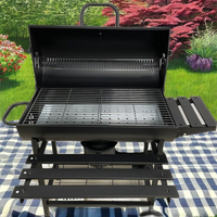 Barbecue à charbon de bois robuste en acier pour extérieur, pliable, avec double table, chariot de jardin, fumoir, revêtement en poudre